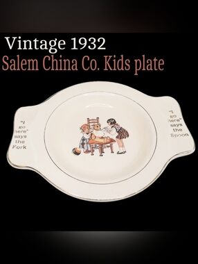 Vintage 1932 Children's China Plate with Multicolor Illustration Art Deco